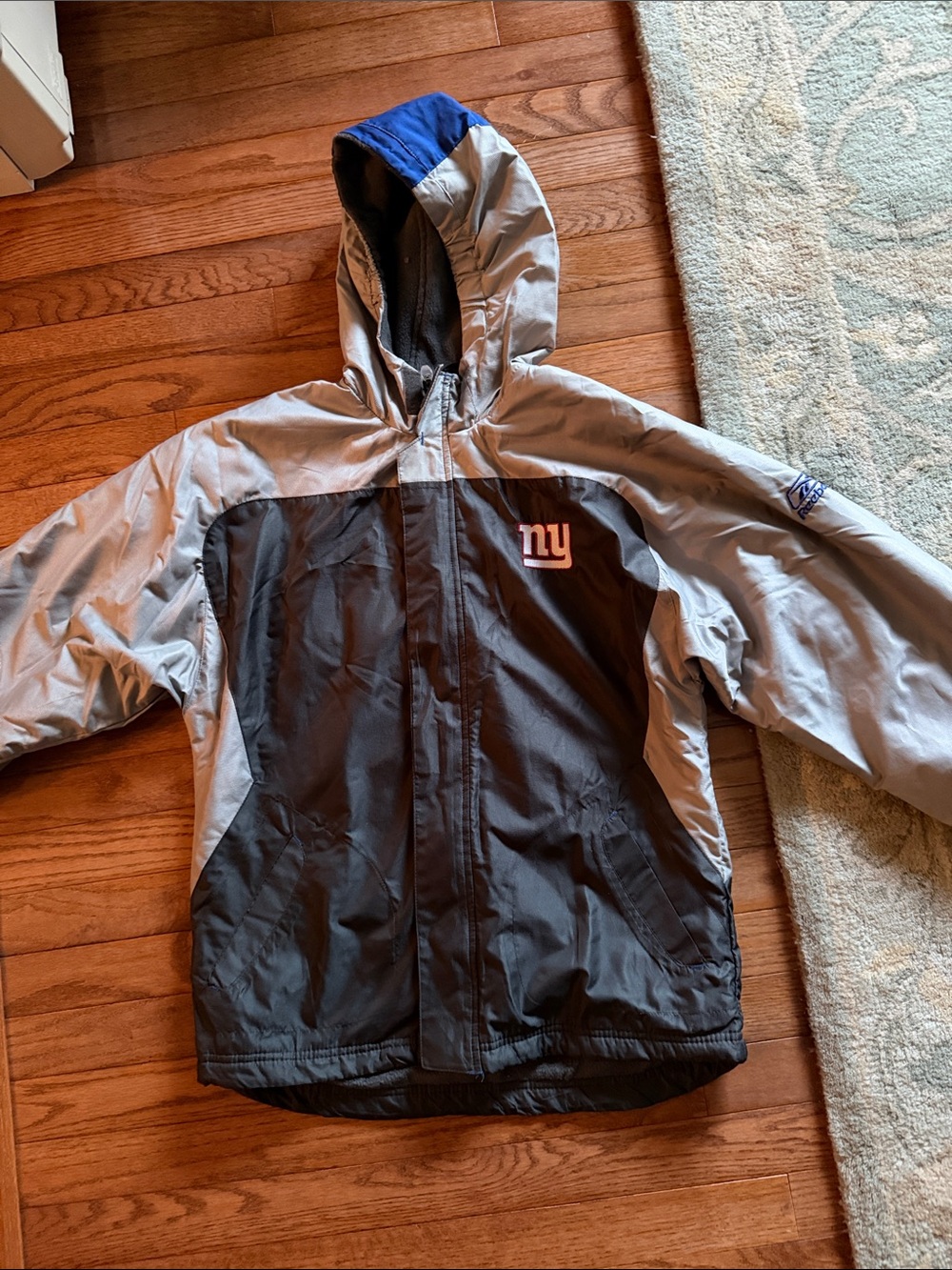 NFL Kids Hooded Puffer Jacket in Black, Gray & Blue